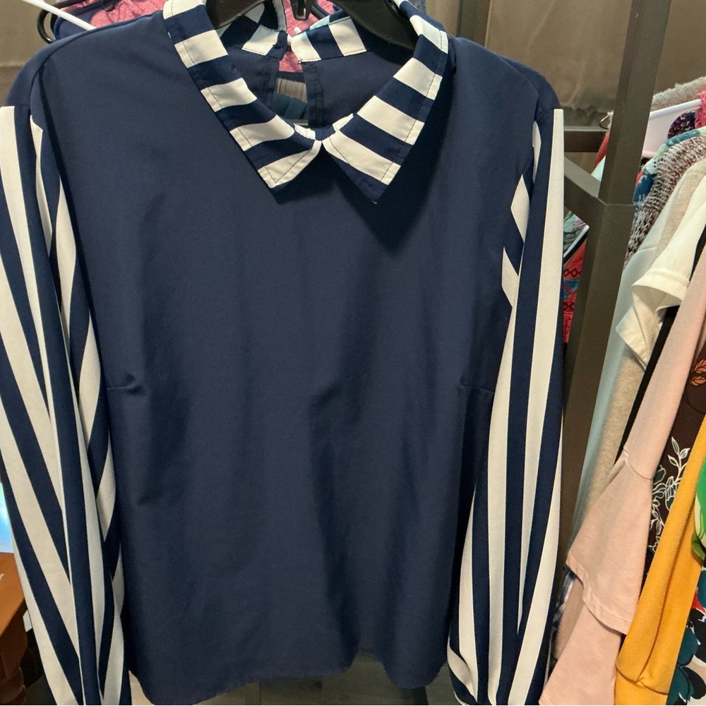 SHEIN Navy and White Striped Blouse